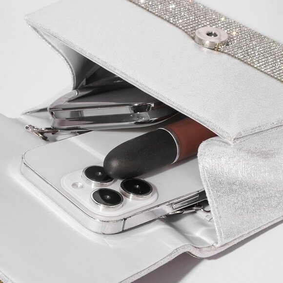 Evening Clutch Purse for Women Sparkly Bow Glitter Wedding Party Silver Bag - Picture 4 of 9